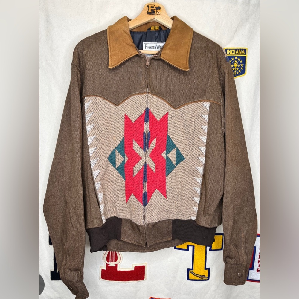 Rare Vintage Pioneer‎ Wear Aztec Bomber Jacket Western